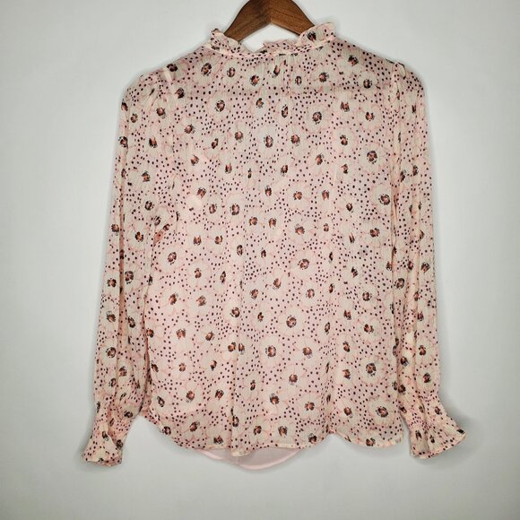 Loft Womens Pink Floral Smocked Blouse And Tank Size M Petite Round Ruffle Neck - Picture 3 of 9